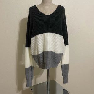 Just Polly, Sweater, Black White and Gray stripped, and Open back